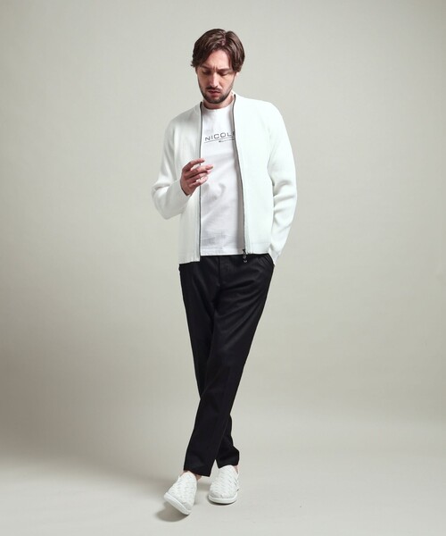 HIDEAWAYS NICOLE（ハイダウェイニコル）の「【HIDEAWAYS BLACK】フルジップスタンドニットブルゾン（カーディガン/ボレロ・メンズ・ライトグレー/ホワイト/ネイビー/ブラック・M/XL/L）」の5枚目の写真