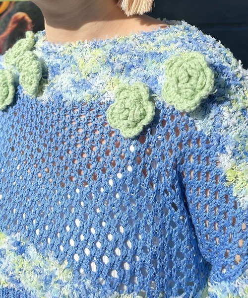 Alley Tokyo（アリートーキョー）の「フラワーモチーフメッシュカラフルニット（ニット/セーター・レディース・ピンク/ブルー/イエロー・FREE）」の7枚目の写真