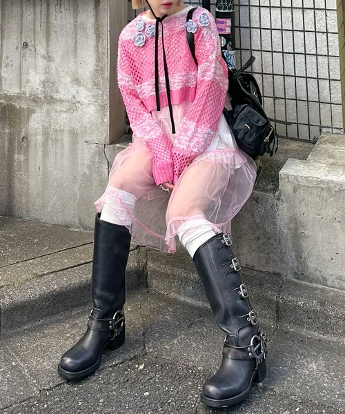 Alley Tokyo（アリートーキョー）の「フラワーモチーフメッシュカラフルニット（ニット/セーター・レディース・ピンク/ブルー/イエロー・FREE）」の21枚目の写真