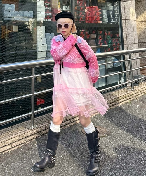 Alley Tokyo（アリートーキョー）の「フラワーモチーフメッシュカラフルニット（ニット/セーター・レディース・ピンク/ブルー/イエロー・FREE）」の22枚目の写真