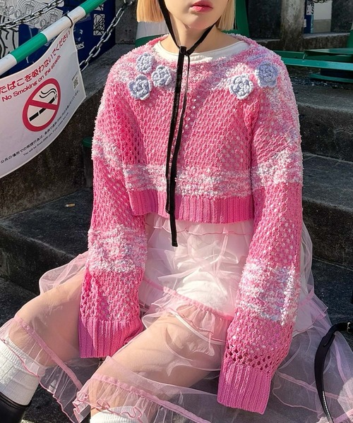 Alley Tokyo（アリートーキョー）の「フラワーモチーフメッシュカラフルニット（ニット/セーター・レディース・ピンク/ブルー/イエロー・FREE）」の15枚目の写真