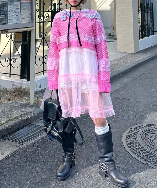 Alley Tokyo（アリートーキョー）の「フラワーモチーフメッシュカラフルニット（ニット/セーター・レディース・ピンク/ブルー/イエロー・FREE）」の13枚目の写真