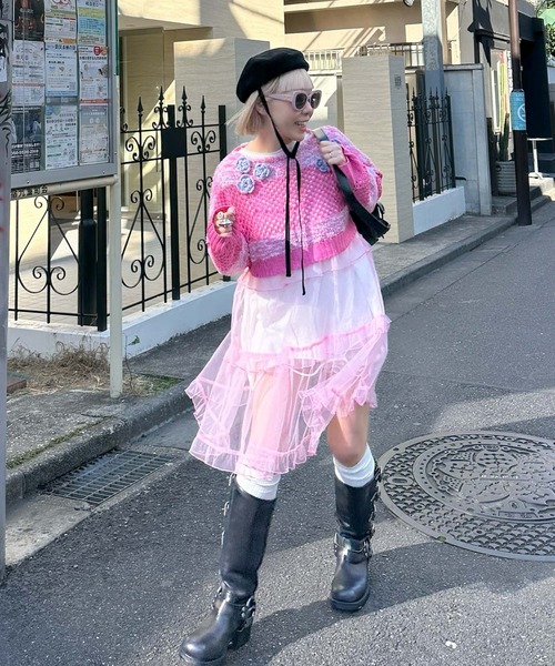 Alley Tokyo（アリートーキョー）の「フラワーモチーフメッシュカラフルニット（ニット/セーター・レディース・ピンク/ブルー/イエロー・FREE）」の14枚目の写真