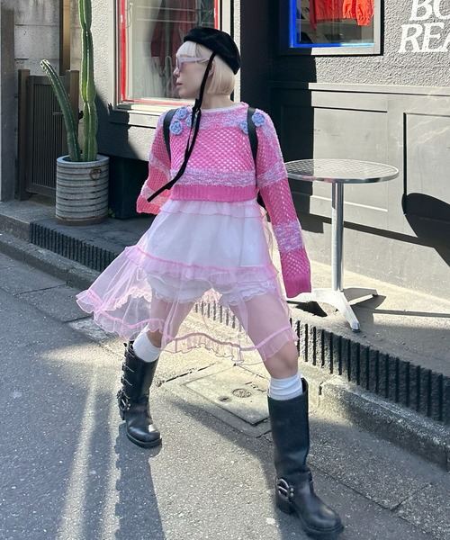 Alley Tokyo（アリートーキョー）の「フラワーモチーフメッシュカラフルニット（ニット/セーター・レディース・ピンク/ブルー/イエロー・FREE）」の16枚目の写真