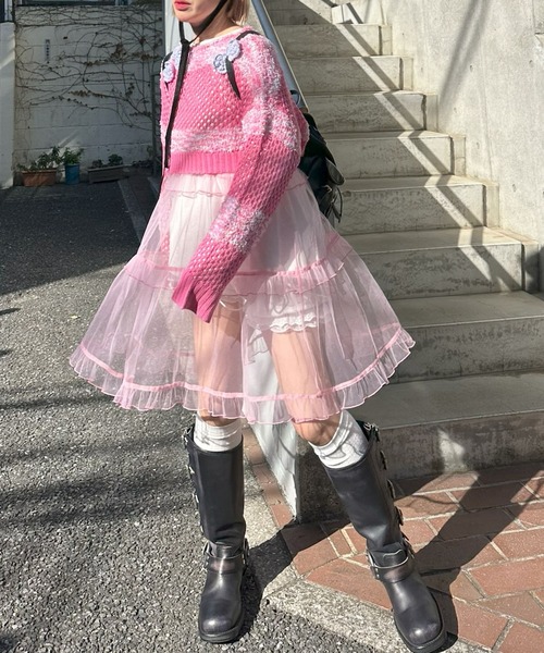 Alley Tokyo（アリートーキョー）の「フラワーモチーフメッシュカラフルニット（ニット/セーター・レディース・ピンク/ブルー/イエロー・FREE）」の18枚目の写真