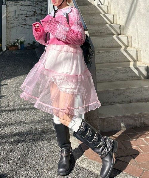 Alley Tokyo（アリートーキョー）の「フラワーモチーフメッシュカラフルニット（ニット/セーター・レディース・ピンク/ブルー/イエロー・FREE）」の19枚目の写真