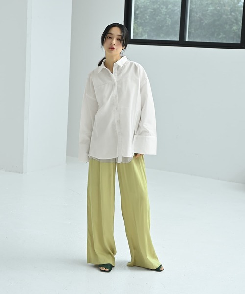 STYLE DELI(スタイルデリ)の「【BLK001】ブロードチュールかぶせシャツ(シャツ/ブラウス・レディース・オフホワイト・FREE)」の4枚目の写真