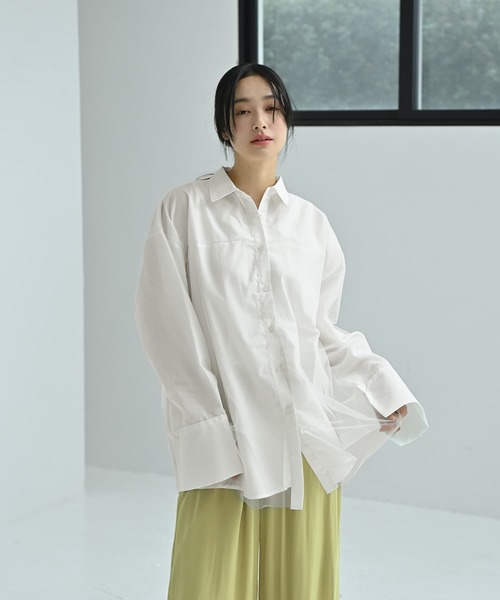 STYLE DELI(スタイルデリ)の「【BLK001】ブロードチュールかぶせシャツ(シャツ/ブラウス・レディース・オフホワイト・FREE)」の8枚目の写真