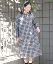 SUPER HAKKA | SUPER　HAKKA×マツモトヨーコ　綿麻チェック「居心地のいい部屋で」オンケミ刺繍プルオーバーワンピース(ワンピース)