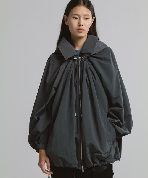 本日のみ限定値下！CINOH フード付きナイロン黒ジャケット NYLON HOODIE BLOUSON（ブルゾン）｜CINOH（チノ）のファッション通販