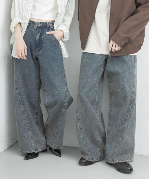 SENSE OF PLACE by URBAN RESEARCH（センスオブプレイスバイアーバンリサーチ）の「『ユニセックス』ケミカルバギーワイドデニムパンツ（デニムパンツ・メンズ・インディゴブルー/ネイビー/ブラック・MEDIUM/LARGE）」の3枚目の写真