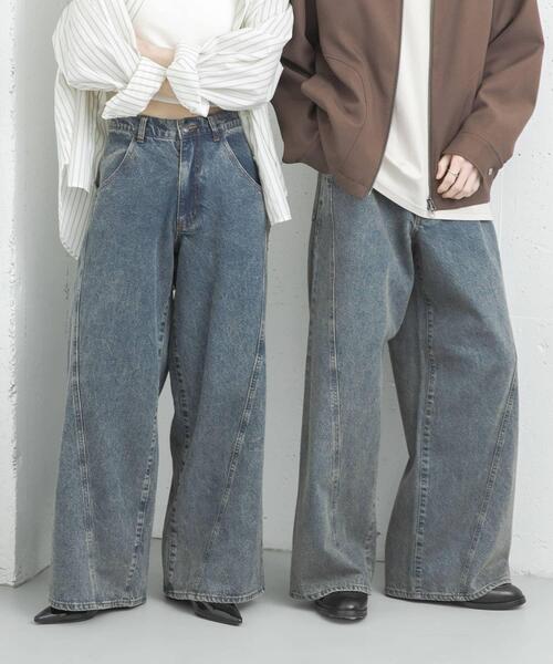 セール】『ユニセックス』ケミカルバギーワイドデニムパンツ（デニム