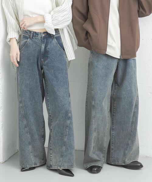 SENSE OF PLACE by URBAN RESEARCH（センスオブプレイスバイアーバンリサーチ）の「『ユニセックス』ケミカルバギーワイドデニムパンツ（デニムパンツ・メンズ・インディゴブルー/ネイビー/ブラック・MEDIUM/LARGE）」の4枚目の写真
