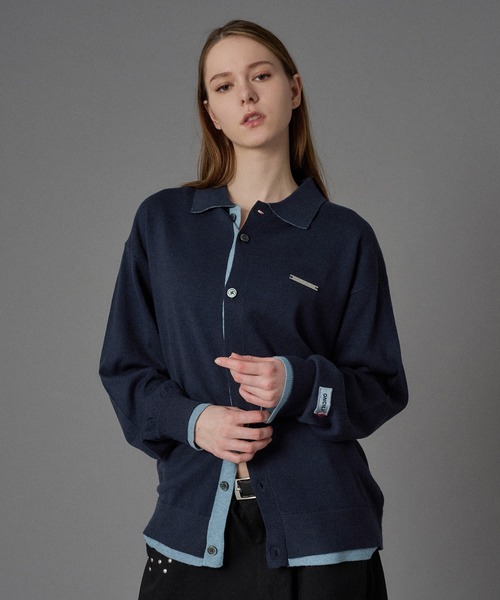 ONCILY(オンシェリー)の「LAYERED COLOR KNIT SHIRT CARDIGAN / レイヤードカラーニットシャツカーディガン(シャツ/ブラウス・メンズ・グレー系その他2/ネイビー/ライトグレー/ブラック/グレー系その他/チャコールグレー・SMALL/MEDIUM/LARGE)」の6枚目の写真