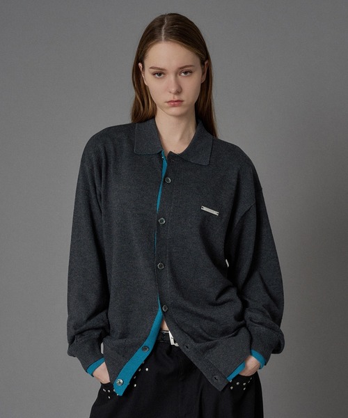 ONCILY(オンシェリー)の「LAYERED COLOR KNIT SHIRT CARDIGAN / レイヤードカラーニットシャツカーディガン(シャツ/ブラウス・メンズ・グレー系その他2/ネイビー/ライトグレー/ブラック/グレー系その他/チャコールグレー・SMALL/MEDIUM/LARGE)」の2枚目の写真