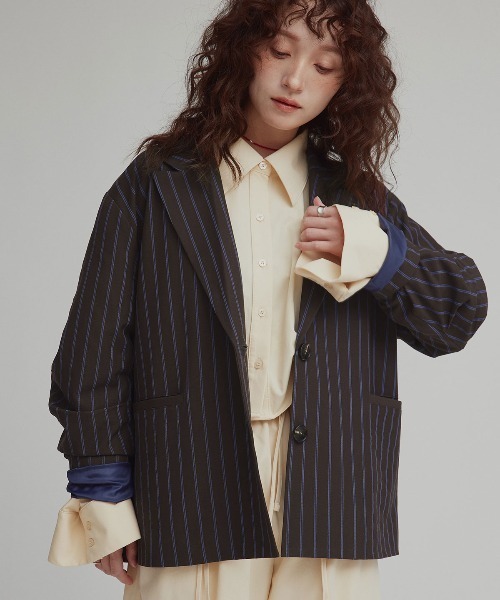 W:Huku(フーク)の「【W:Huku / ソフトタッチツイル】オーバー シルエット ジャケット / Soft Touch Twill Oversized Jacket(テーラードジャケット・レディース・ブラウン系その他/グレー系その他/ブラック/ベージュ系その他・FREE)」の1枚目の写真
