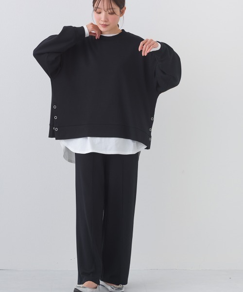 OMNES（オムネス）の「ソフトポンチ センタープリーツパンツ UVカット花粉リリース付（その他パンツ・レディース・ブラック/ベージュ・FREE）」の4枚目の写真