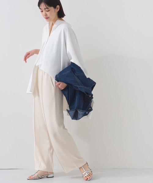 OMNES（オムネス）の「ソフトポンチ センタープリーツパンツ UVカット花粉リリース付（その他パンツ・レディース・ブラック/ベージュ・FREE）」の10枚目の写真