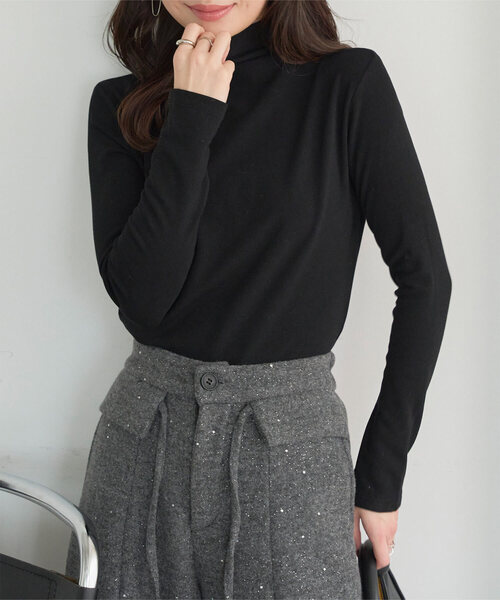 KOBE LETTUCE（コウベレタス）の「[ 裏起毛 ] ハイネックメルティロンT（Tシャツ/カットソー・レディース・アイボリー/グレイッシュベージュ/ブラック/グレー・M）」の3枚目の写真
