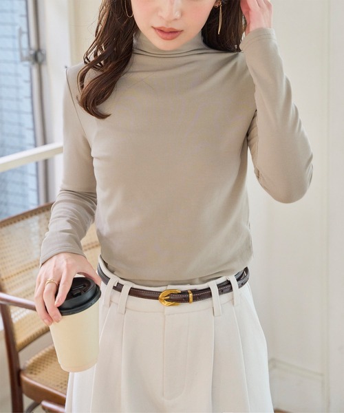 KOBE LETTUCE（コウベレタス）の「[ 裏起毛 ] ハイネックメルティロンT（Tシャツ/カットソー・レディース・アイボリー/グレイッシュベージュ/ブラック/グレー・M）」の8枚目の写真