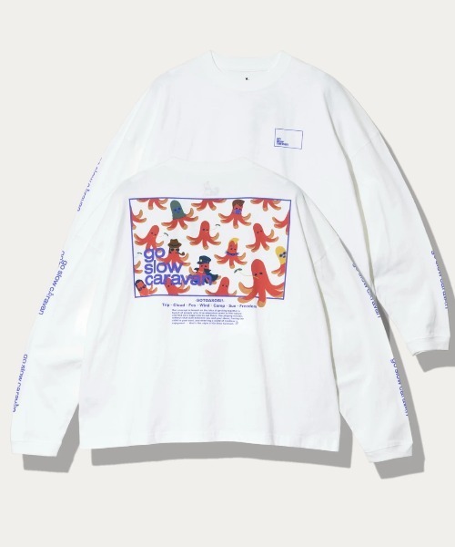 go slow caravan(ゴースローキャラバン)の「USA/C スクエアLOGO バックプリント ミドルLSTEE W(Tシャツ/カットソー・レディース・ホワイト/グリーン/ネイビー・FREE)」の1枚目の写真