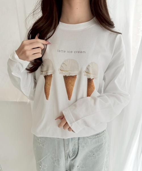 etta（エタ）の「デザートプリントロンT／長袖Tシャツ（Tシャツ/カットソー・レディース・ホワイト・MEDIUM/LARGE/SMALL/X-LARGE/X-SMALL）」の2枚目の写真