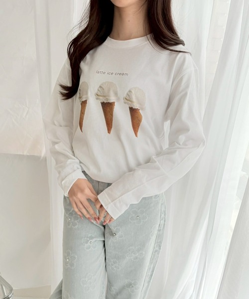 etta（エタ）の「デザートプリントロンT／長袖Tシャツ（Tシャツ/カットソー・レディース・ホワイト・MEDIUM/LARGE/SMALL/X-LARGE/X-SMALL）」の3枚目の写真