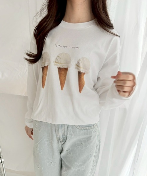 etta（エタ）の「デザートプリントロンT／長袖Tシャツ（Tシャツ/カットソー・レディース・ホワイト・MEDIUM/LARGE/SMALL/X-LARGE/X-SMALL）」の5枚目の写真