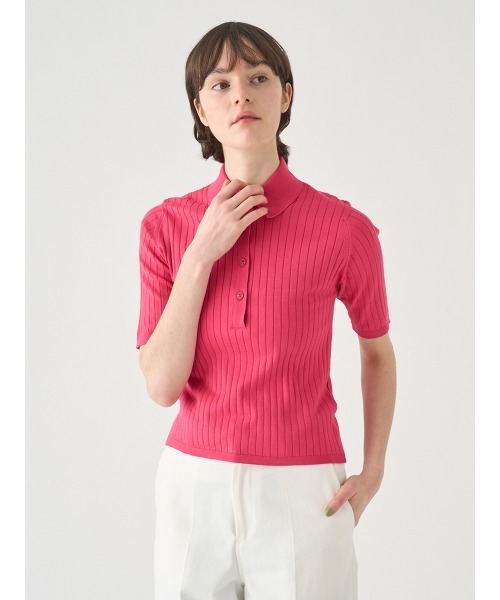 JOHN SMEDLEY（ジョンスメドレー）の「コットンリブニットポロシャツ（ポロシャツ・レディース・ピンク系その他2・M）」の4枚目の写真