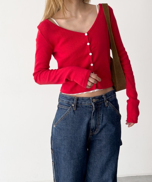 CANAL JEAN（キャナルジーン）の「HARING　アイレットカーディガン（カーディガン/ボレロ・レディース・レッド/アイボリー/ブラック・ONE SIZE）」の3枚目の写真