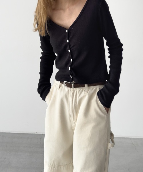 CANAL JEAN（キャナルジーン）の「HARING　アイレットカーディガン（カーディガン/ボレロ・レディース・レッド/アイボリー/ブラック・ONE SIZE）」の9枚目の写真