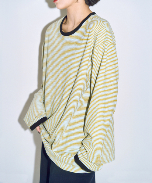 CITYSHOP（シティーショップ）の「[THE MOOD]スラブボーダーロングTシャツ（Tシャツ/カットソー・レディース・グリーン/ブラック・38/36）」の2枚目の写真