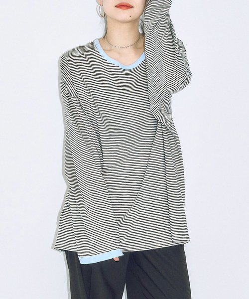 CITYSHOP（シティーショップ）の「[THE MOOD]スラブボーダーロングTシャツ（Tシャツ/カットソー・レディース・グリーン/ブラック・38/36）」の3枚目の写真