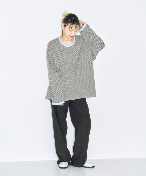 CITYSHOP（シティーショップ）の「[THE MOOD]スラブボーダーロングTシャツ（Tシャツ/カットソー・レディース・グリーン/ブラック・38/36）」の6枚目の写真