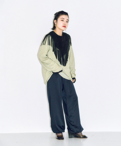 CITYSHOP（シティーショップ）の「[THE MOOD]スラブボーダーロングTシャツ（Tシャツ/カットソー・レディース・グリーン/ブラック・38/36）」の9枚目の写真