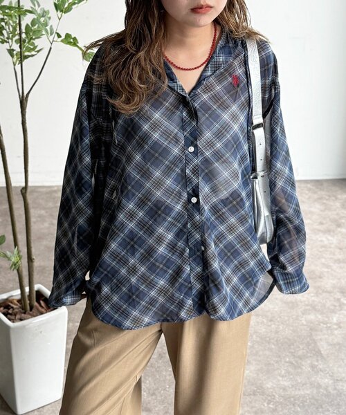 U.S. POLO ASSN.（ユーエスポロアッスン）の「【新素材/シアー】アソートフードシャツ（シャツ/ブラウス・レディース・イエロー/ブルー/ホワイト/ブラウン/ネイビー/グリーン/イエロー系その他/ブラウン系その他・FREE）」の5枚目の写真