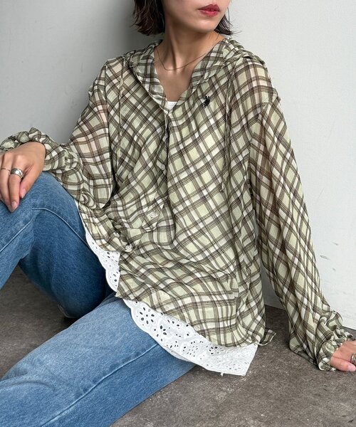 U.S. POLO ASSN.（ユーエスポロアッスン）の「【新素材/シアー】アソートフードシャツ（シャツ/ブラウス・レディース・イエロー/ブルー/ホワイト/ブラウン/ネイビー/グリーン/イエロー系その他/ブラウン系その他・FREE）」の4枚目の写真