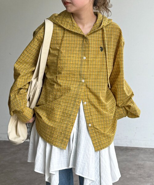 U.S. POLO ASSN.（ユーエスポロアッスン）の「【新素材/シアー】アソートフードシャツ（シャツ/ブラウス・レディース・イエロー/ブルー/ホワイト/ブラウン/ネイビー/グリーン/イエロー系その他/ブラウン系その他・FREE）」の11枚目の写真