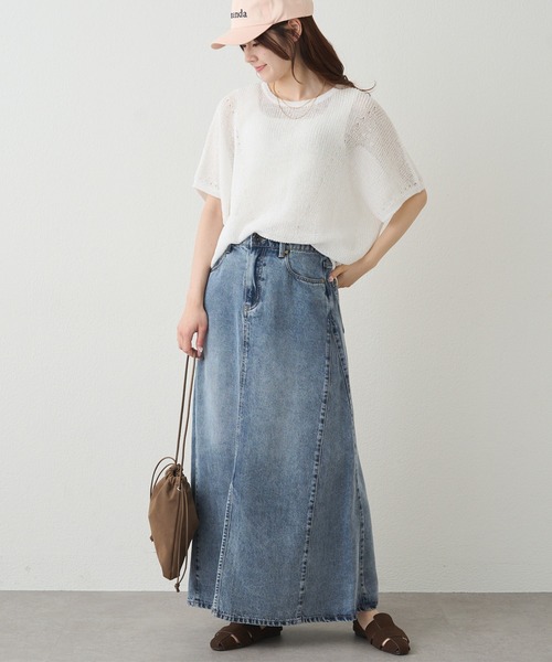 PUAL CE CIN（ピュアルセシン）の「アイレットデザインテープヤーンハーフスリーブニット（ニット/セーター・レディース・グレイッシュベージュ/ブラック/オフホワイト・FREE）」の10枚目の写真