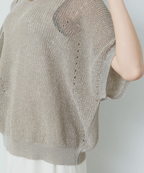 PUAL CE CIN（ピュアルセシン）の「アイレットデザインテープヤーンハーフスリーブニット（ニット/セーター・レディース・グレイッシュベージュ/ブラック/オフホワイト・FREE）」の18枚目の写真
