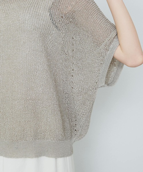 PUAL CE CIN（ピュアルセシン）の「アイレットデザインテープヤーンハーフスリーブニット（ニット/セーター・レディース・グレイッシュベージュ/ブラック/オフホワイト・FREE）」の17枚目の写真