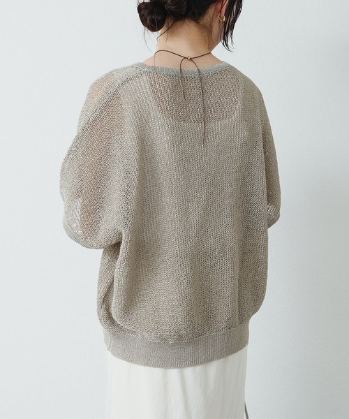 PUAL CE CIN（ピュアルセシン）の「アイレットデザインテープヤーンハーフスリーブニット（ニット/セーター・レディース・グレイッシュベージュ/ブラック/オフホワイト・FREE）」の16枚目の写真