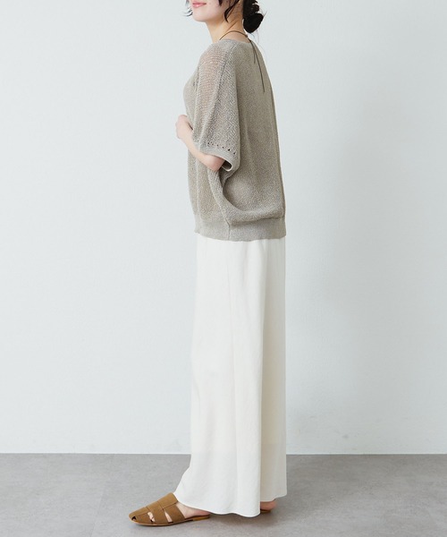 PUAL CE CIN（ピュアルセシン）の「アイレットデザインテープヤーンハーフスリーブニット（ニット/セーター・レディース・グレイッシュベージュ/ブラック/オフホワイト・FREE）」の20枚目の写真