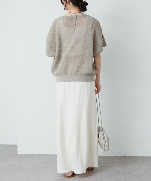 PUAL CE CIN（ピュアルセシン）の「アイレットデザインテープヤーンハーフスリーブニット（ニット/セーター・レディース・グレイッシュベージュ/ブラック/オフホワイト・FREE）」の21枚目の写真