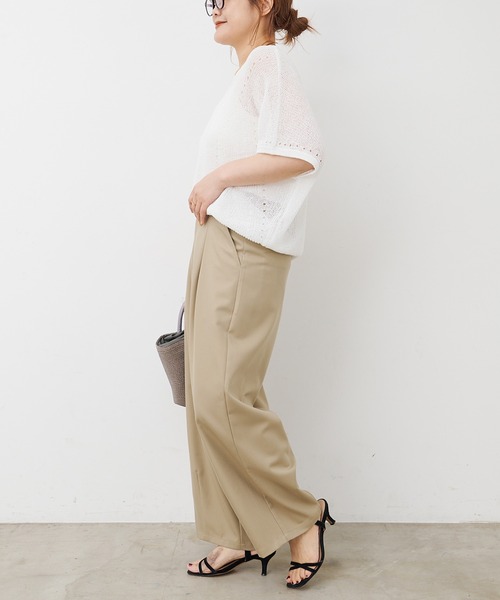 PUAL CE CIN（ピュアルセシン）の「アイレットデザインテープヤーンハーフスリーブニット（ニット/セーター・レディース・グレイッシュベージュ/ブラック/オフホワイト・FREE）」の13枚目の写真