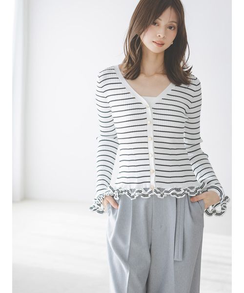 SNIDEL（スナイデル）の「ボーダーフリルカーディガン（カーディガン/ボレロ・レディース・その他/ネイビー/イエロー・F）」の14枚目の写真