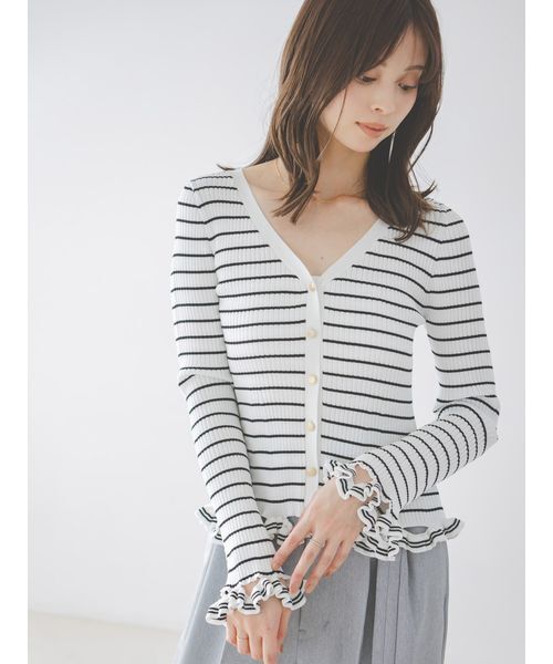 SNIDEL（スナイデル）の「ボーダーフリルカーディガン（カーディガン/ボレロ・レディース・その他/ネイビー/イエロー・F）」の15枚目の写真