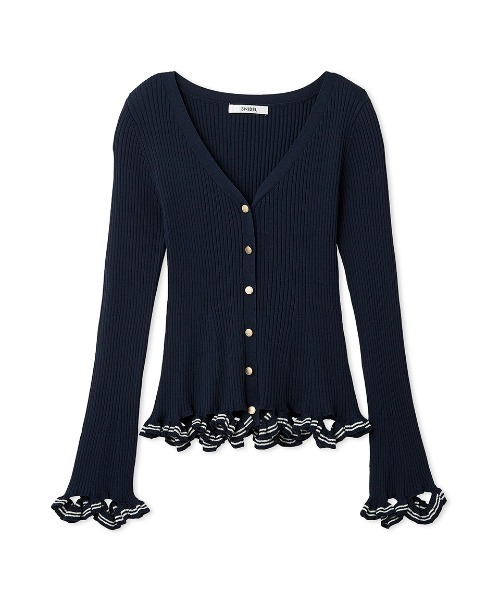 SNIDEL（スナイデル）の「ボーダーフリルカーディガン（カーディガン/ボレロ・レディース・その他/ネイビー/イエロー・F）」の2枚目の写真