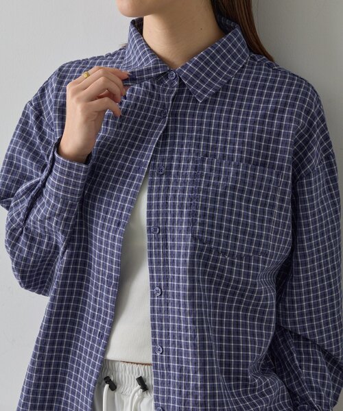 goocy（グーシー）の「長袖チェックビッグシャツ（シャツ/ブラウス・レディース・ブルー/オレンジ・FREE）」の3枚目の写真