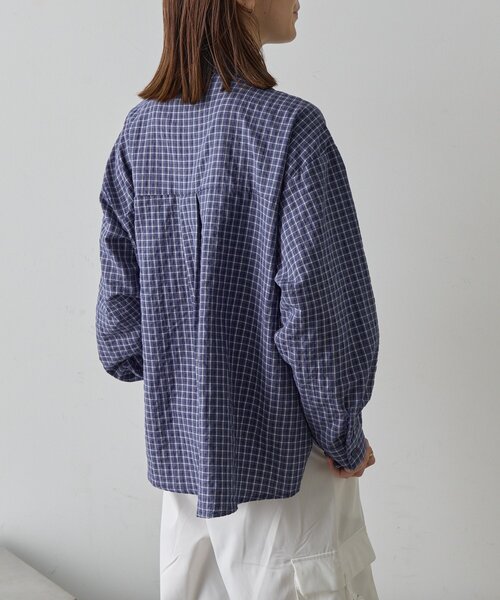 goocy（グーシー）の「長袖チェックビッグシャツ（シャツ/ブラウス・レディース・ブルー/オレンジ・FREE）」の5枚目の写真